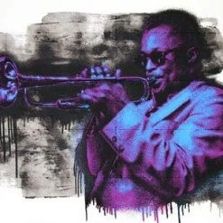 Mr. Brainwash Miles Davis - Mr Brainwash Poster Print MBW Purple And Blue Street Art