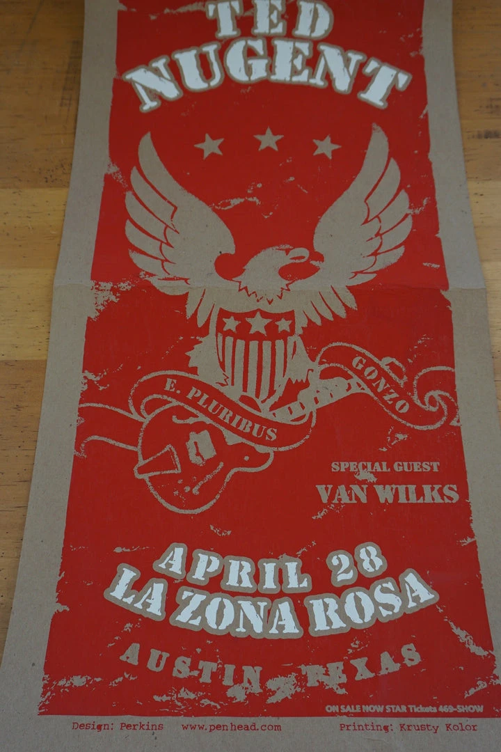 Ted Nugent - 2013 Billy Perkins Poster La Zona Rosa Austin TX Gig Posters 4 Ted Nugent - 2013 Billy Perkins Poster La Zona Rosa Austin TX Gig Posters