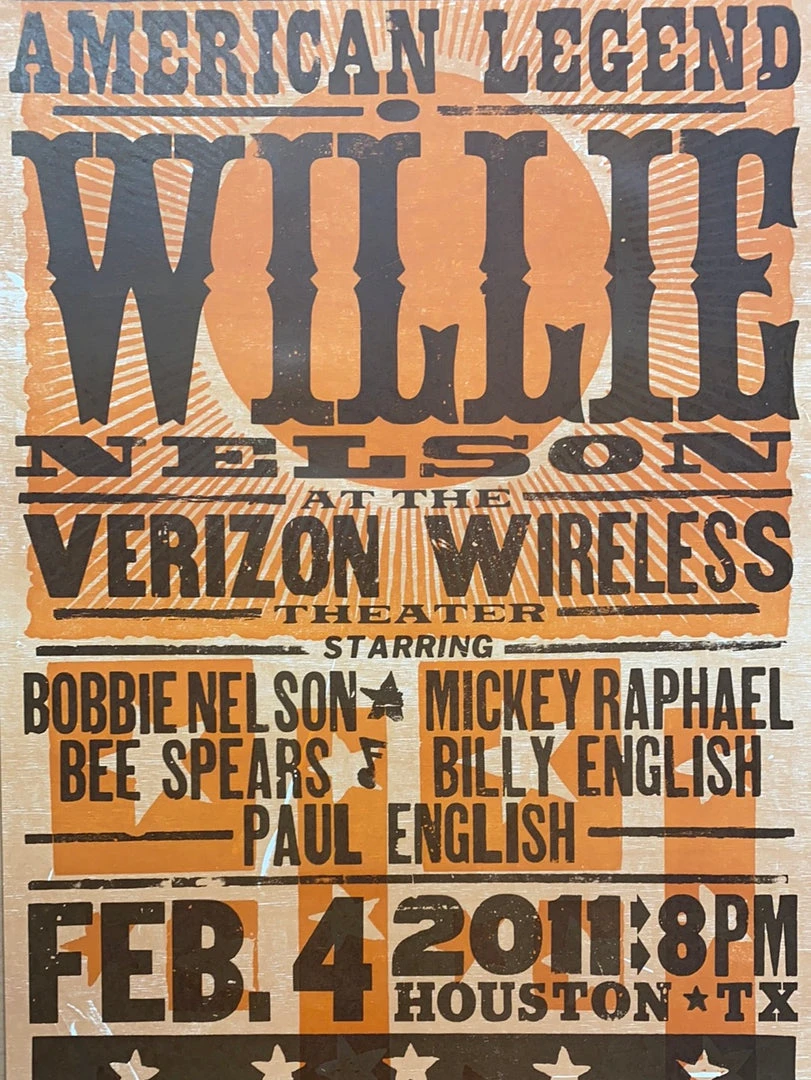 Gig Posters Willie Nelson - 2011 Hatch Show Print 2/4 Poster Houston, Texas 3 Gig Posters Willie Nelson - 2011 Hatch Show Print 2/4 Poster Houston, Texas
