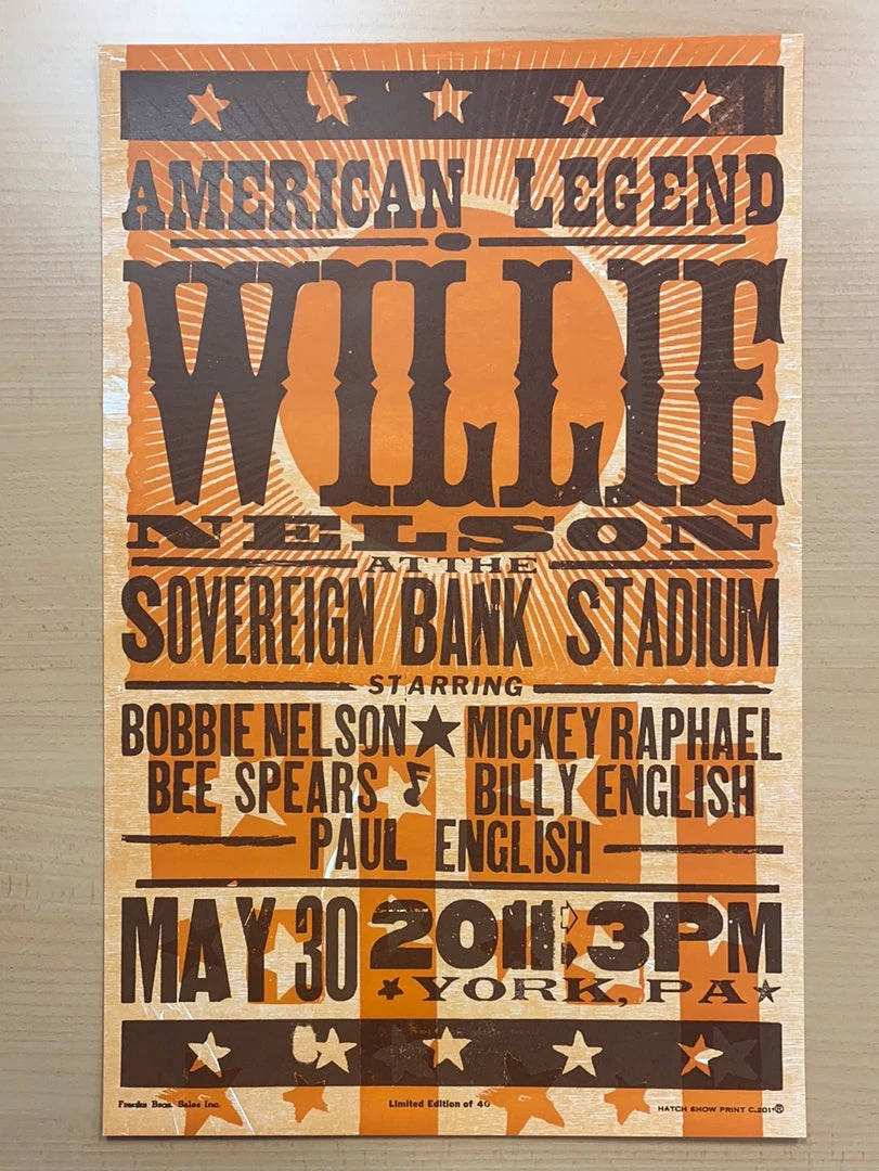 Gig Posters Willie Nelson - 2011 Hatch Show Print 5/30 Poster York, Pennsylvania 4 Gig Posters Willie Nelson - 2011 Hatch Show Print 5/30 Poster York, Pennsylvania