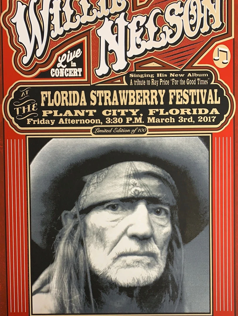 Gig Posters Willie Nelson - 2017 Mattole River Studios Poster Plant City, FL 3 Gig Posters Willie Nelson - 2017 Mattole River Studios Poster Plant City, FL