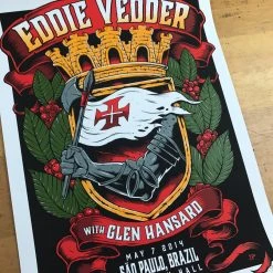 Gig Posters Eddie Vedder - 2014 Brandon Heart Poster Sao Paulo, Brazil Citibank Hall S/N