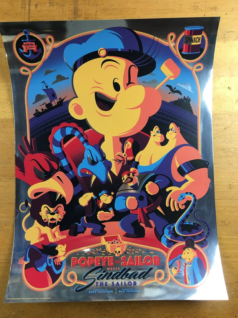 Popeye The Sailor Meets Sindbad The Sailor - 2014 Tom Whalen Poster Foil Blue Va Art Prints 5 Popeye The Sailor Meets Sindbad The Sailor - 2014 Tom Whalen Poster Foil Blue Va Art Prints