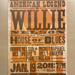 Willie Nelson - 2011 Hatch Show Print 1/19 Poster Anaheim, California Gig Posters