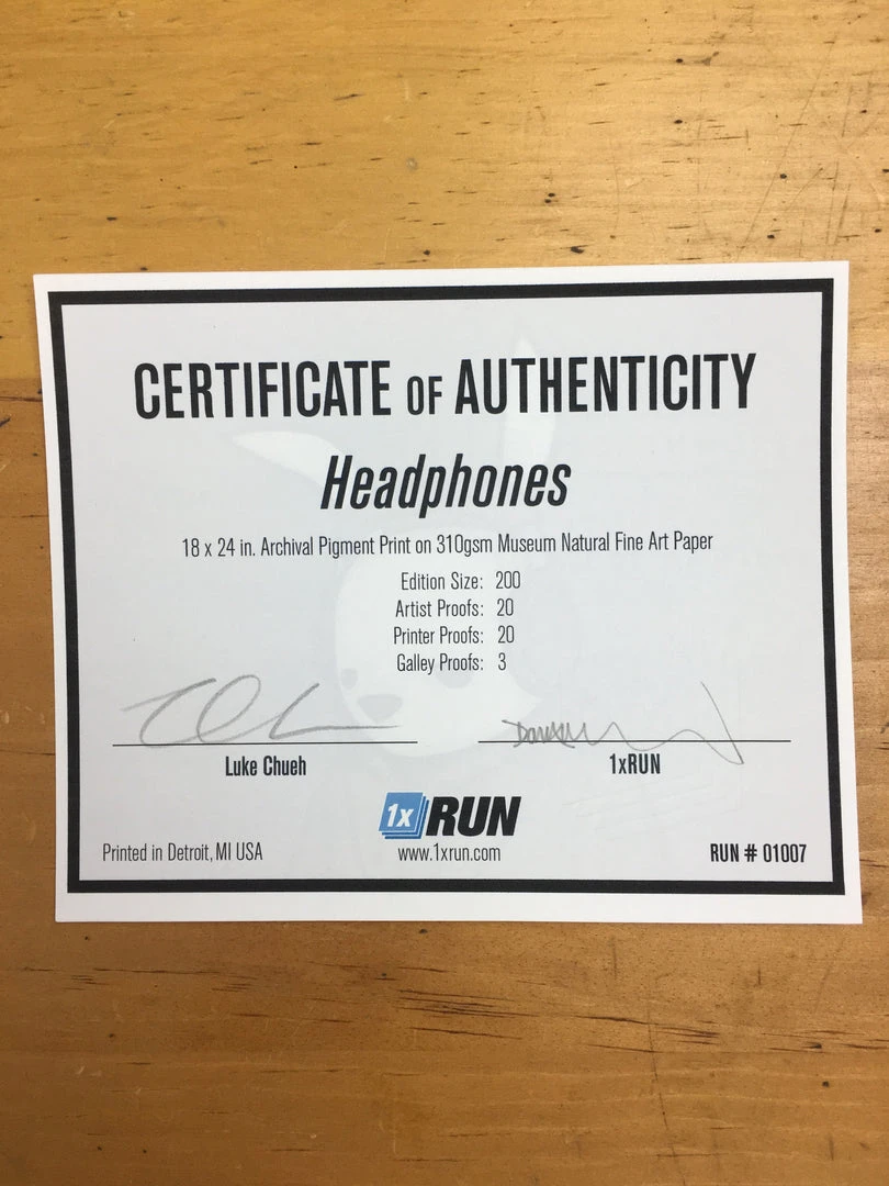 Headphones - Luke Chueh Poster, Limited Edition Art Print S/n 11 Headphones - Luke Chueh Poster, Limited Edition Art Print S/n