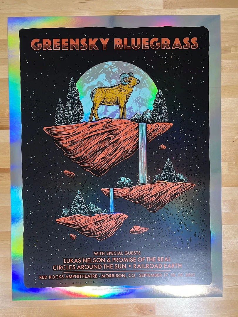 Greensky Bluegrass - 2021 Logan Schmitt Poster Morrison, CO Red Rocks FOIL 4 Greensky Bluegrass - 2021 Logan Schmitt Poster Morrison, CO Red Rocks FOIL