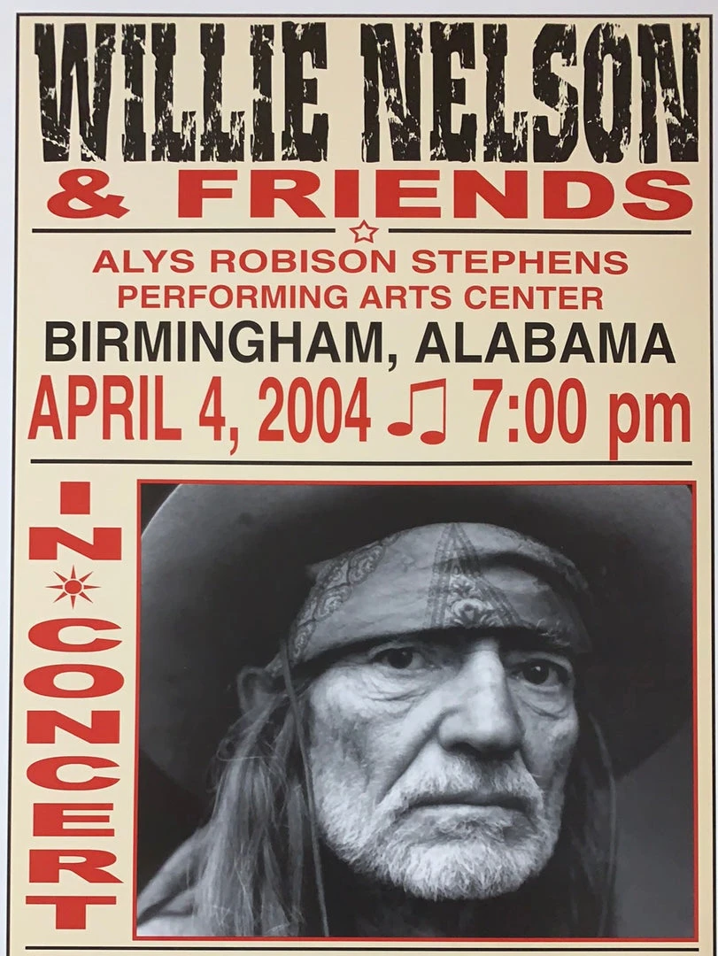 Willie Nelson - 2004 Franks Brothers 4/4 Poster Birmingham, AL Gig Posters 3 Willie Nelson - 2004 Franks Brothers 4/4 Poster Birmingham, AL Gig Posters