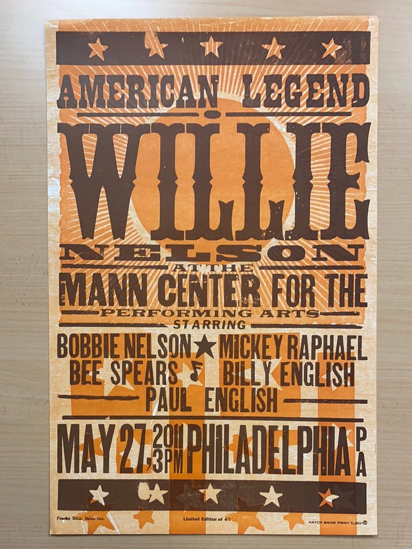 Willie Nelson - 2011 Hatch Show Print 5/27 Poster Philadelphia, Pennsylvania Gig Posters 4 Willie Nelson - 2011 Hatch Show Print 5/27 Poster Philadelphia, Pennsylvania Gig Posters