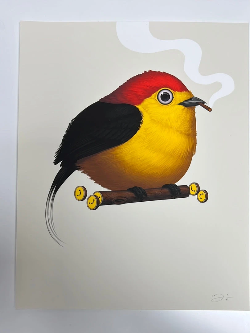 Fat Bird - 2019 Mike Mitchell Poster Wire-tailed Manakin Variant 4 Fat Bird - 2019 Mike Mitchell Poster Wire-tailed Manakin Variant