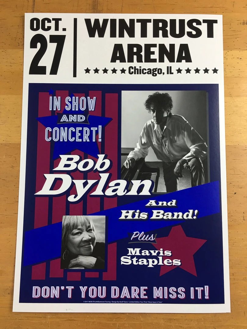 Bob Dylan - 2017 Geoff Gans Poster Chicago Wintrust Arena RED Chicago, IL 5 Bob Dylan - 2017 Geoff Gans Poster Chicago Wintrust Arena RED Chicago, IL