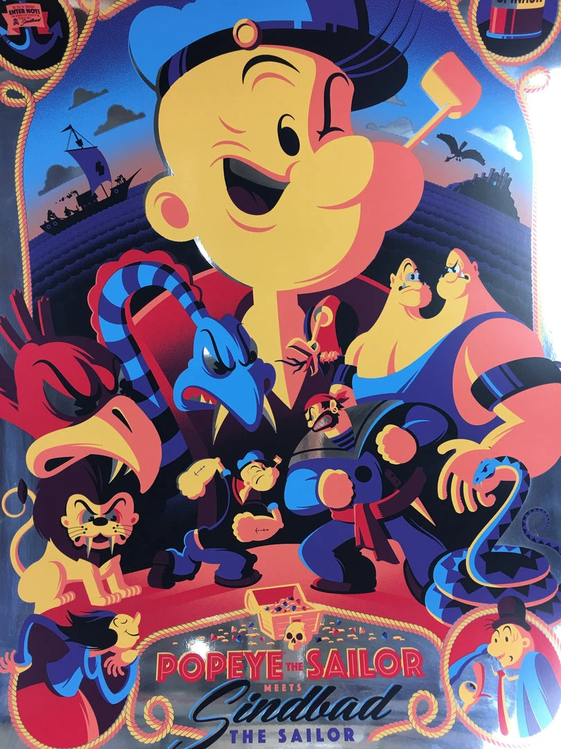 Popeye The Sailor Meets Sindbad The Sailor - 2014 Tom Whalen Poster Foil Blue Va Art Prints 3 Popeye The Sailor Meets Sindbad The Sailor - 2014 Tom Whalen Poster Foil Blue Va Art Prints