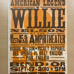 Gig Posters Willie Nelson - 2010 Hatch Show Print 9/17 Poster Bend, Oregon 5 Gig Posters Willie Nelson - 2010 Hatch Show Print 9/17 Poster Bend, Oregon